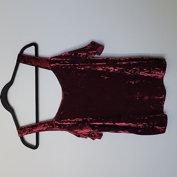 Lauren Conrad Romantic Twee Sweet Girly burgundy runway velvet cold shoulder top - Picture 2 of 7